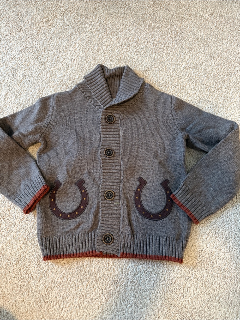 Gymboree Gray Shawl-Collar Knit Cardigan with Horseshoe Pockets